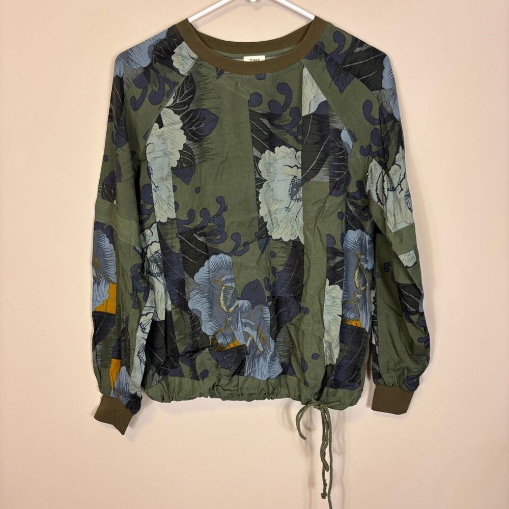 Tiny Anthroplogie Green with Floral Print‎ Long Sleeve Blouse Top XS